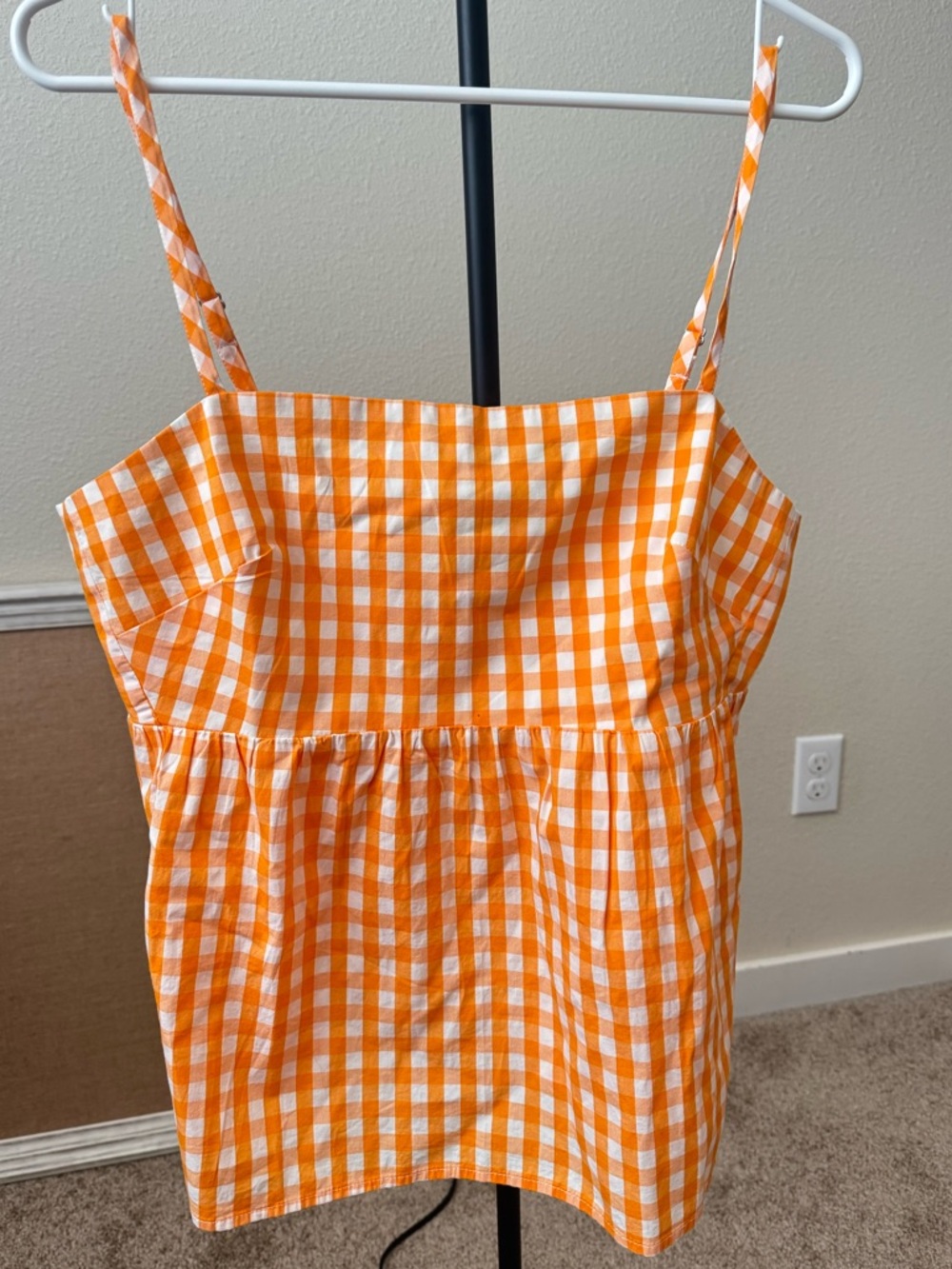 J. Crew Orange and White Gingham Top